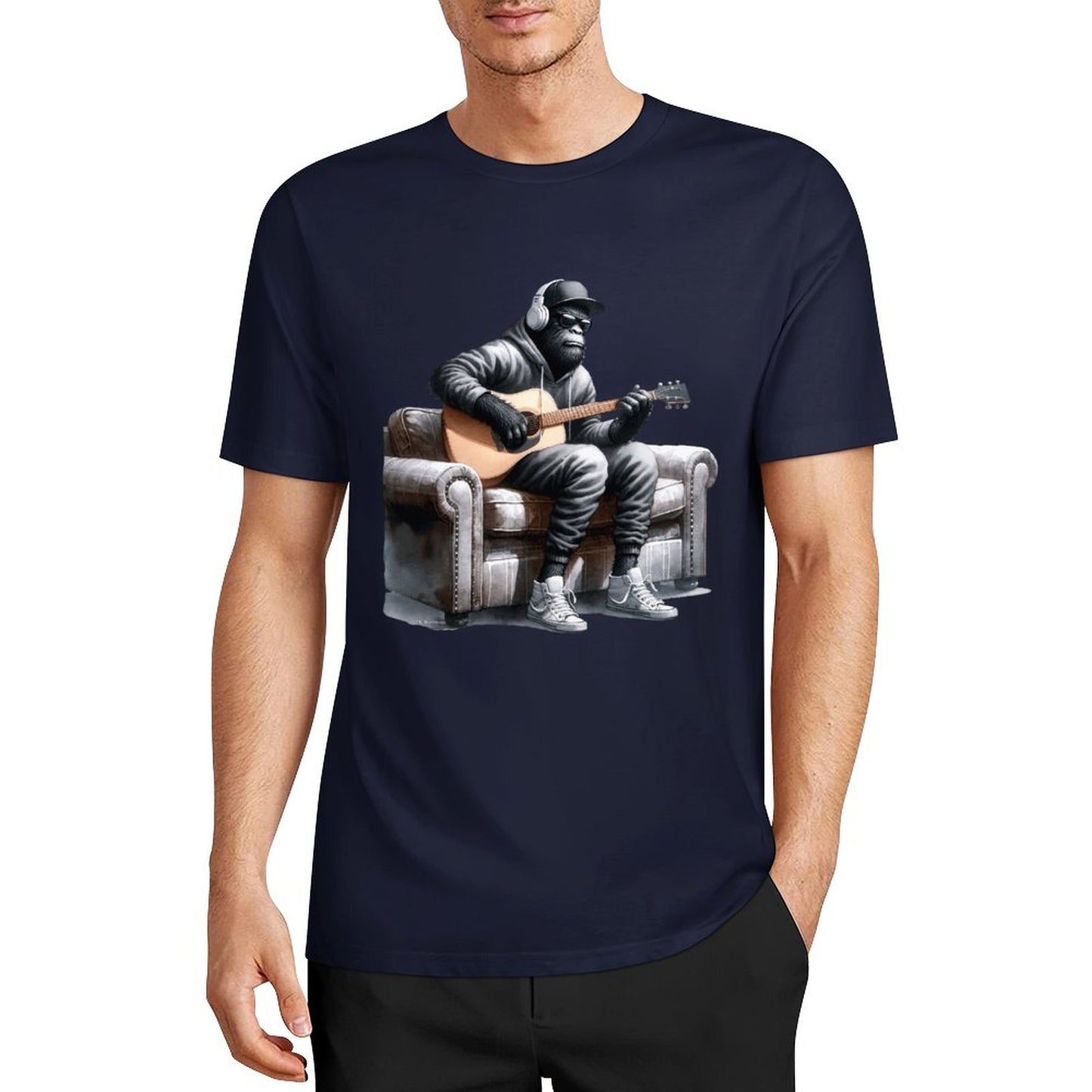 Bigfoot - Sasquatch Play Guitar Short Sleeve Cotton T-Shirt