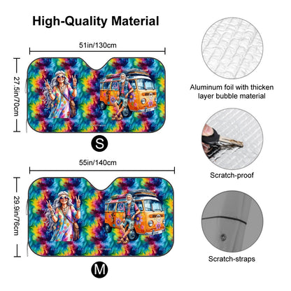 Old Hippie Lady & Man, Auto Car Windshield Sun Shade