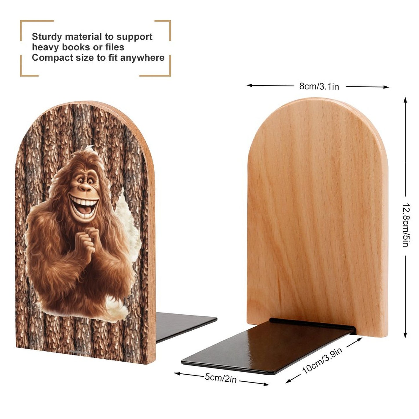 Happy Bigfoot Sasquatch Wood Bookends