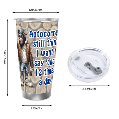 Sasquatch "Autocorrect", Themed 40 oz Travel Coffee Mug with a Straw