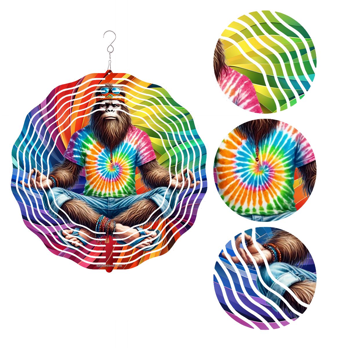 Hippie Bigfoot Sasquatch, US Made Hanging Metal 3D Wind Spinner, Ornament