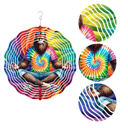 Hippie Bigfoot Sasquatch, US Made Hanging Metal 3D Wind Spinner, Ornament