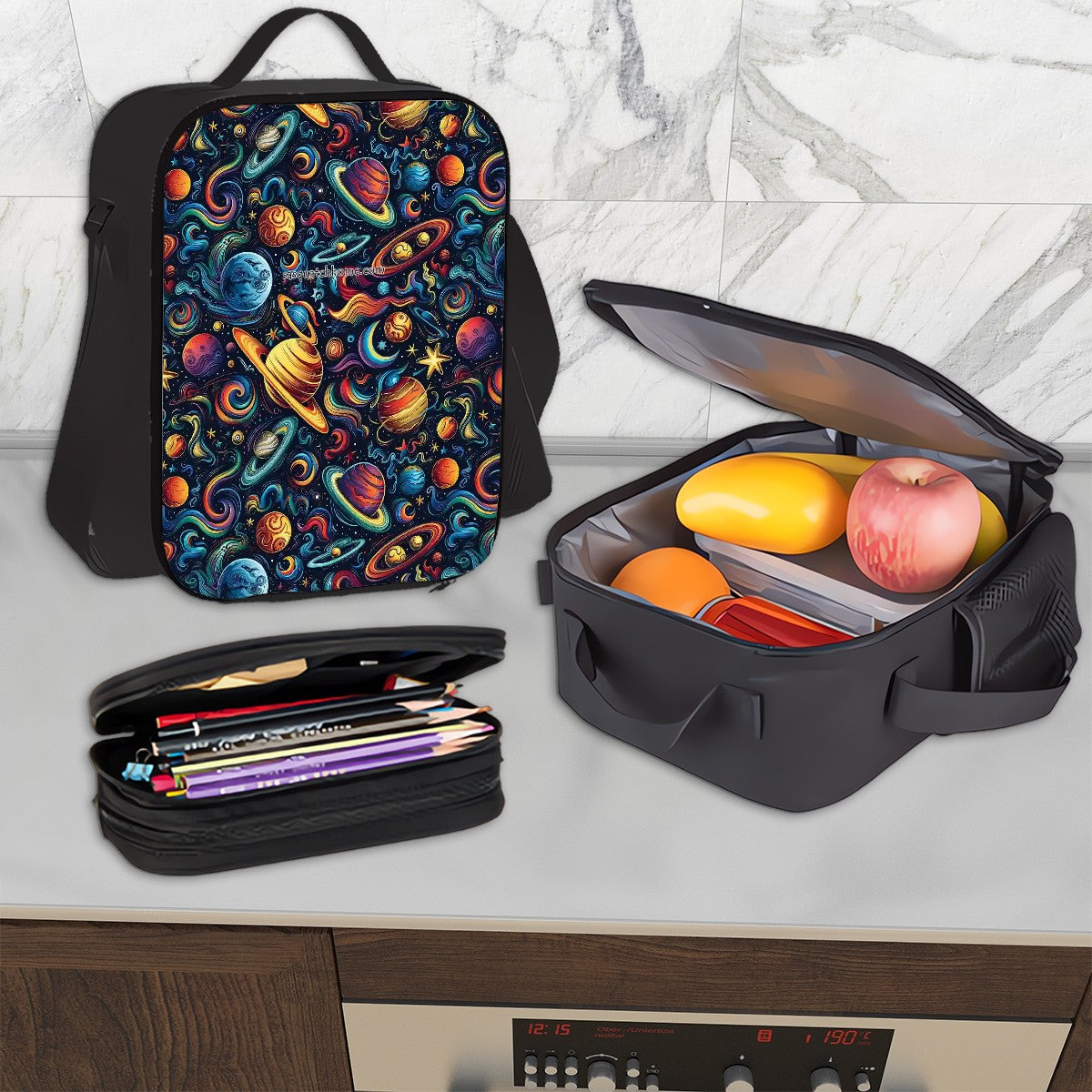 12 Galaxy / Outer Space Designs, 3 Piece Bag Set – Oxford Backpack, Lunch Bag, Pencil Pouch