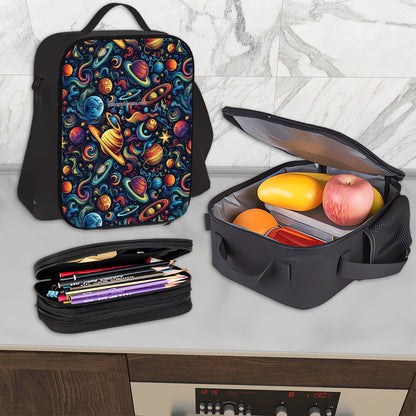 12 Galaxy / Outer Space Designs, 3 Piece Bag Set – Oxford Backpack, Lunch Bag, Pencil Pouch