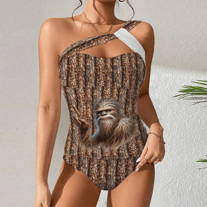 Peace Bigfoot, Sasquatch, Women One Shoulder Tankini, Two Piece