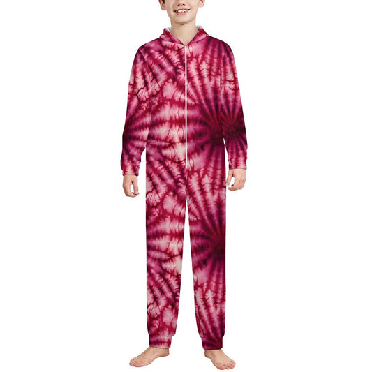 10 Tie Dye Designs, Youth Flannel Footless Zip up Pajama Jumpsuit