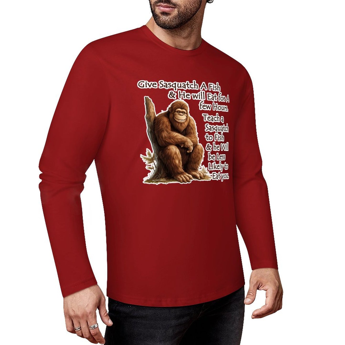 Bigfoot - Sasquatch "Give Sasquatch A Fish..",  Cotton Unisex Long Sleeve T-shirt