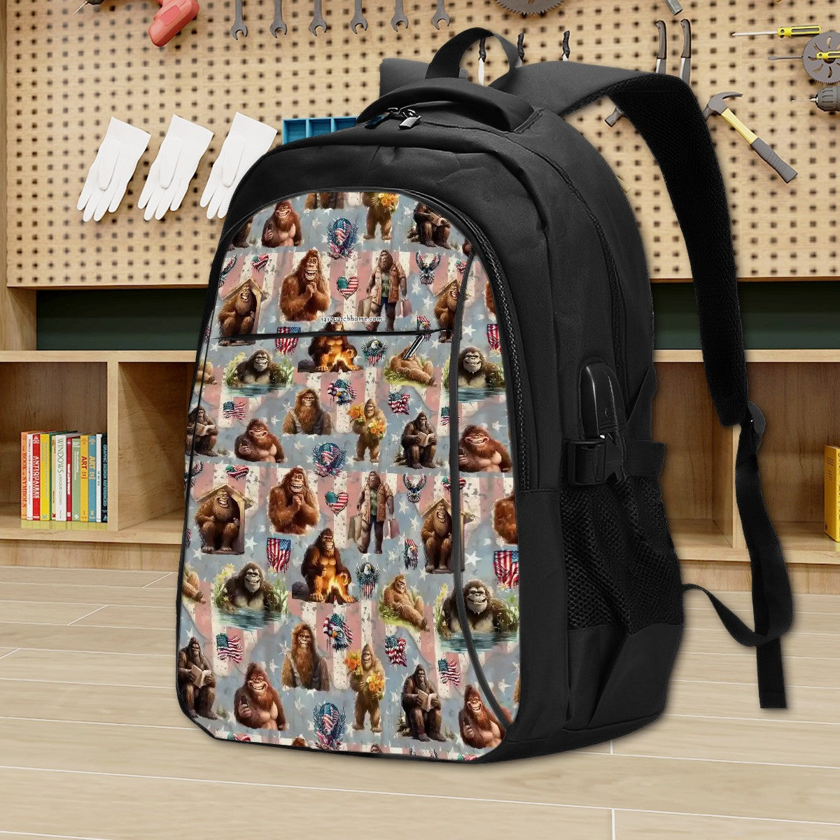 20 Bigfoot / Sasquatch Designs, Large Capacity, Laptop Bag with USB Charger