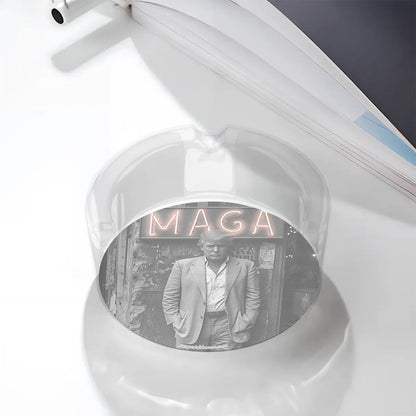 3 .3" Round, Lead Free Glass Ashtray - Donald Trump "MAGA: pic