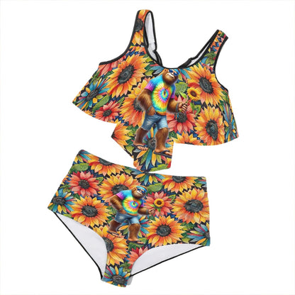 Bigfoot / Sasquatch Daisies, Plus Size Women Bikini Flowy, Ruffle Top Swimsuit