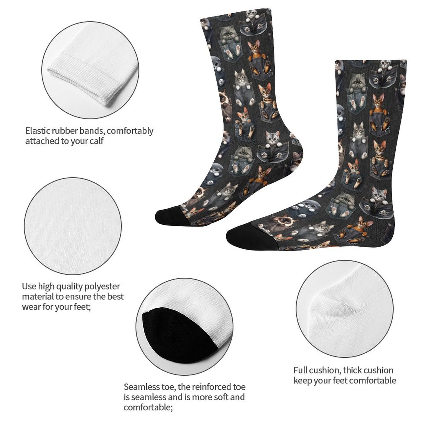 Kitties in Pockets, Children’s Polyester Socks