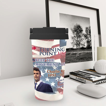 Charlie Kirk Memorial, 17 oz Insulated Coffee Mug with Lid & Carrying Handle