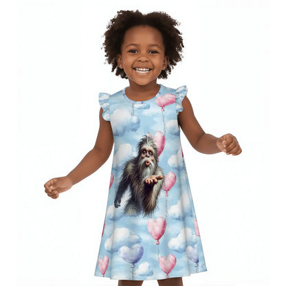 Bigfoot Sasquatch Blow Kiss, Girl's Flutter Sleeve Nightgown