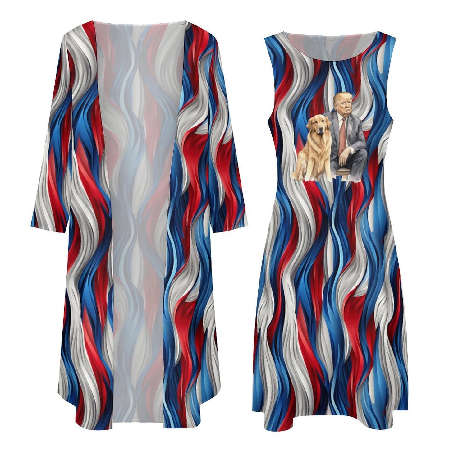 Donald Trump w Dog, Women’s Long Dress with Cardigan