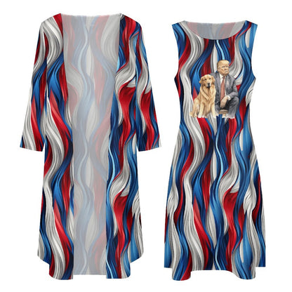 Donald Trump w Dog, Women’s Long Dress with Cardigan