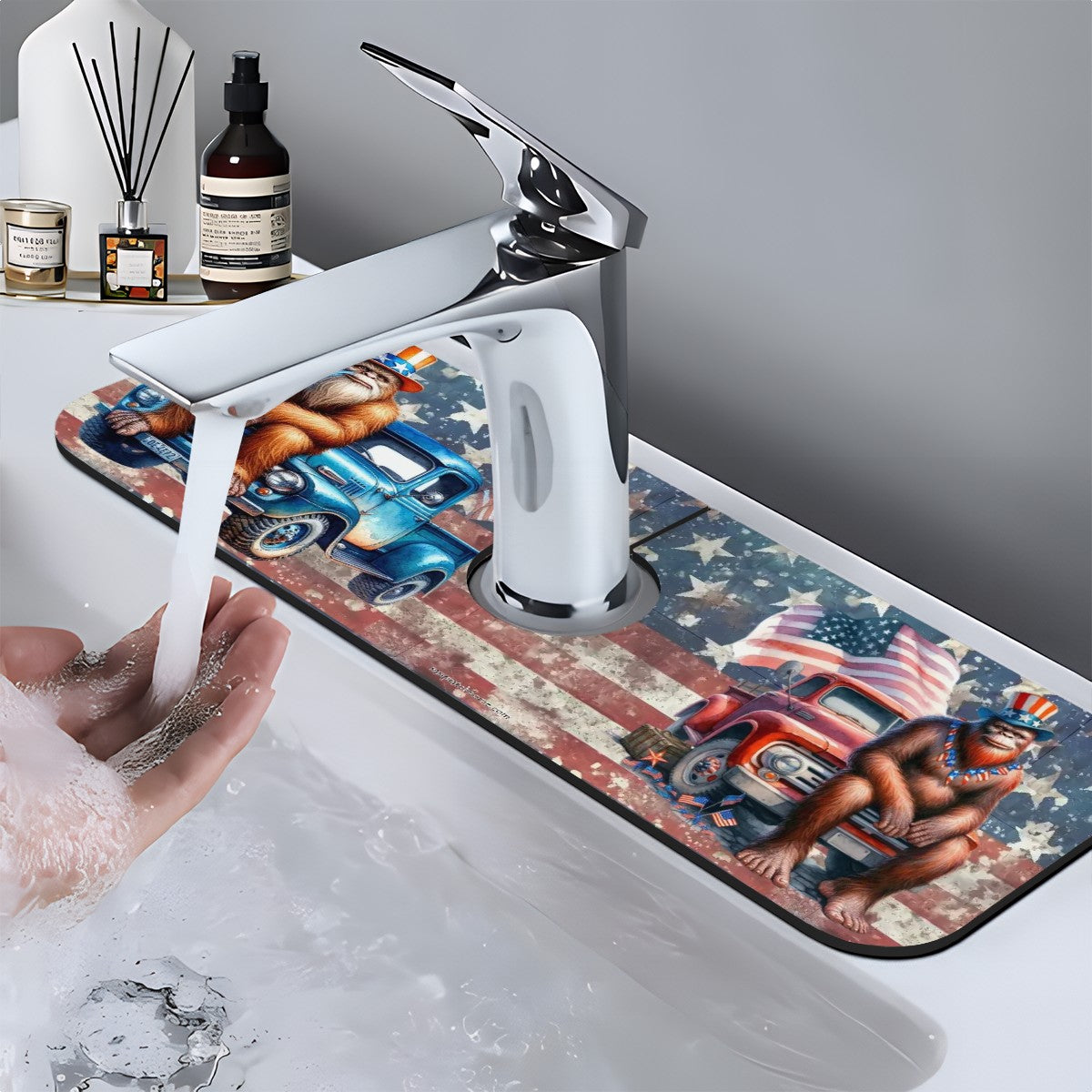 Patriotic Bigfoot / Sasquatch, Faucet Mat