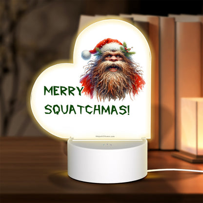 Squatchmas Bigfoot Sasquatch Heart Shaped Acrylic Night Light, gift, decor