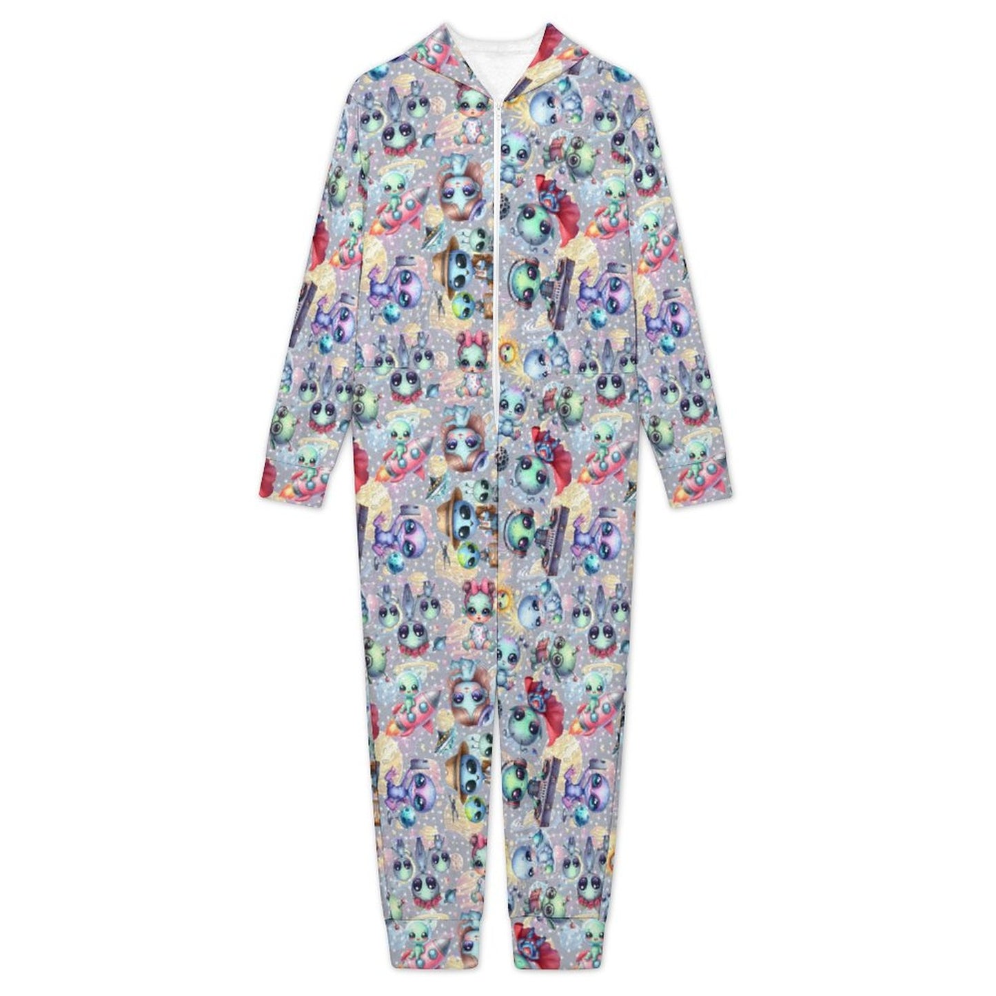 6 Alien Designs, Youth Flannel Footless Zip up Pajama Jumpsuit
