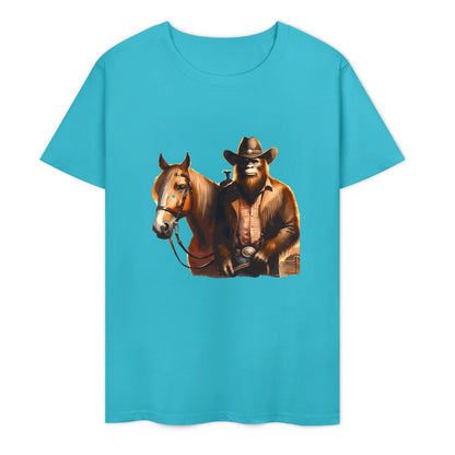 Bigfoot - Sasquatch Cowboy w Horse Short Sleeve Cotton T-Shirt