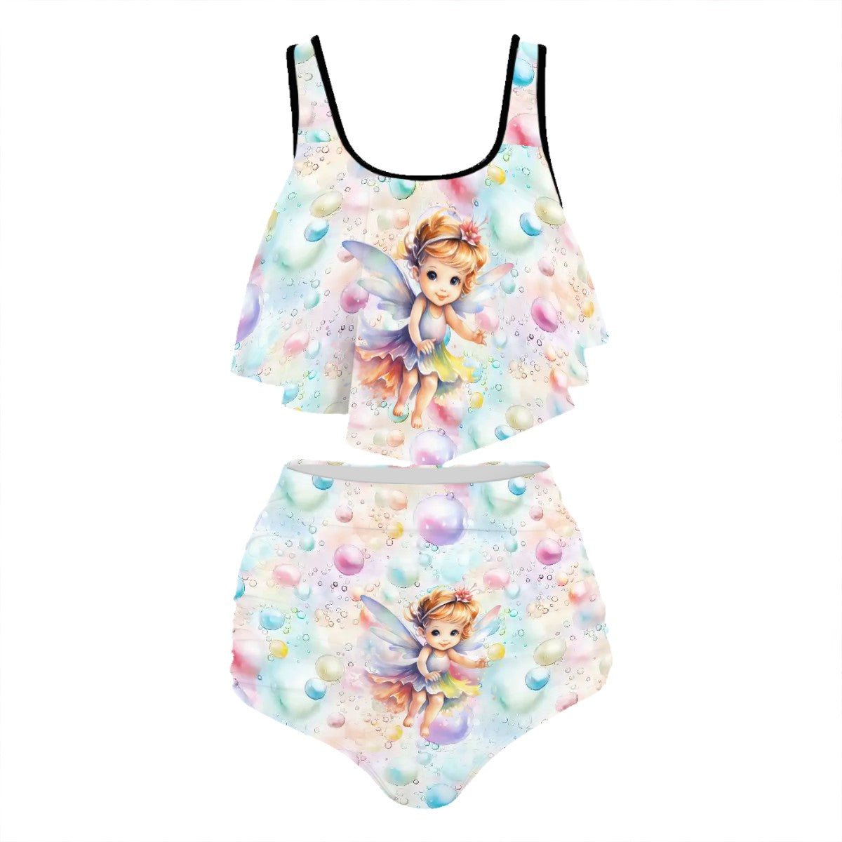 Fairy, Plus Size Women Bikini Flowy, Ruffle Top Swimsuit