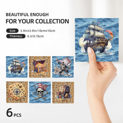 Pirate Themed, 6 Ceramic Coasters w metal stand