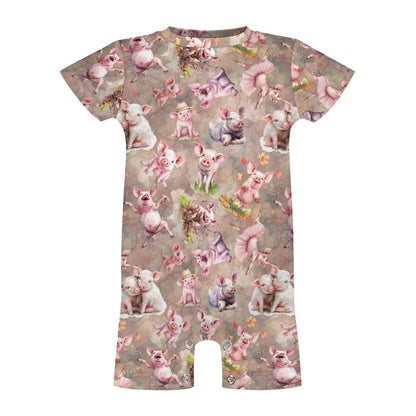 10 Animal Designs, Faux Cotton Short Sleeve Baby Bodysuit Romper