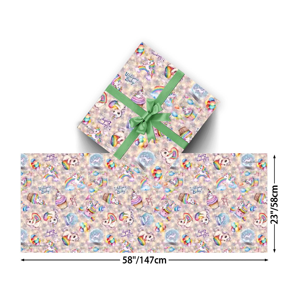 "Welcome Baby" Unicorn Baby Shower, 3 Pack Gift Wrapping Paper Sheets