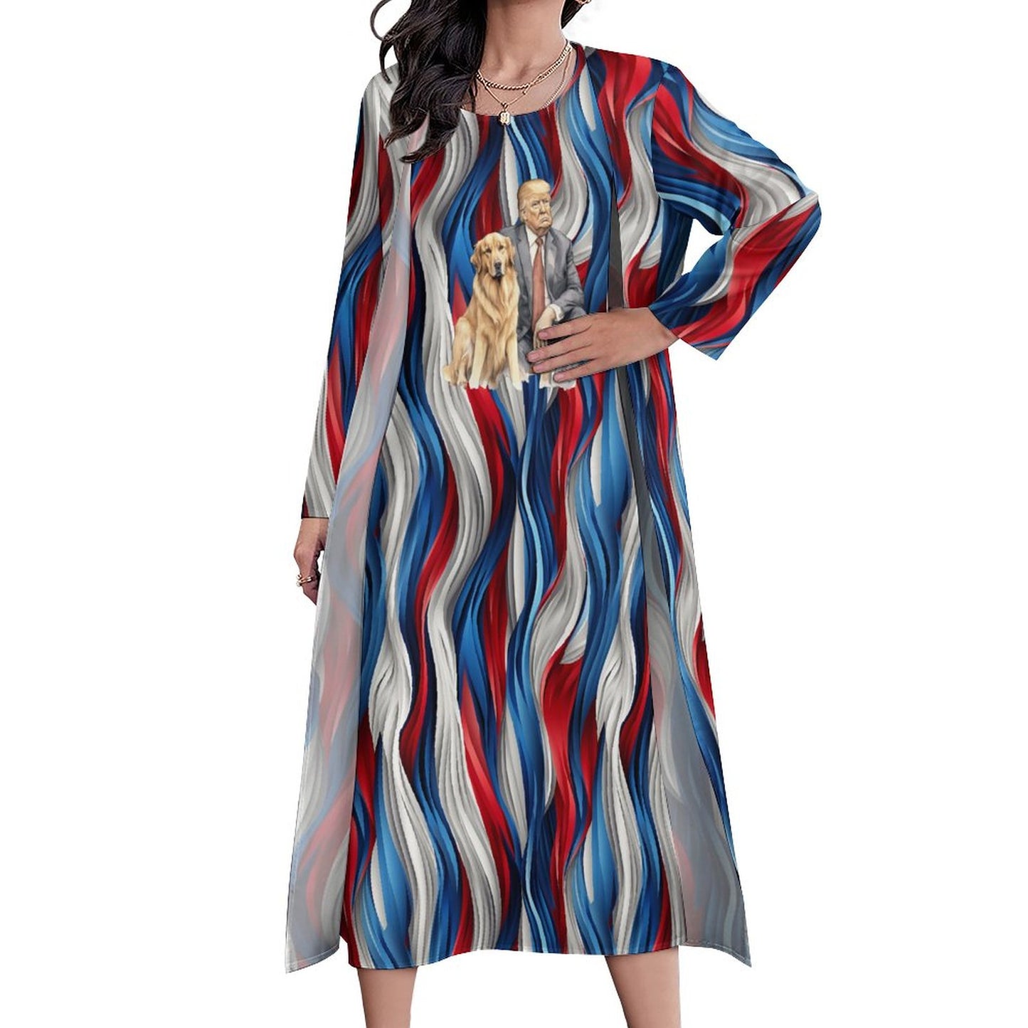 Donald Trump w Dog, Women’s Long Dress with Cardigan