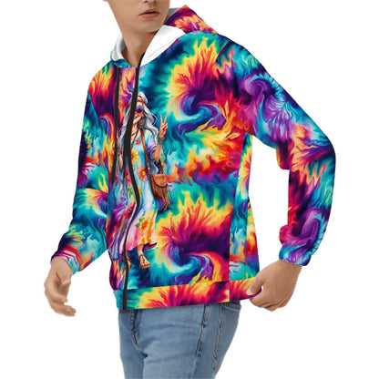Hippie Lady on Tie Dye, Adult Zip Up Hoodie