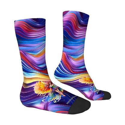 Fairy on Rainbow Design, Polyester Crew Socks