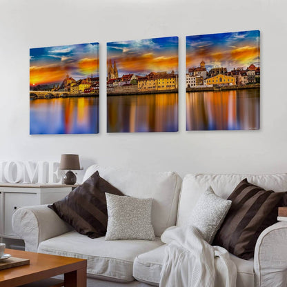 City Scape Canvas Wall Art - 12”x 16” or 18”x24” (x 3) - Made In USA