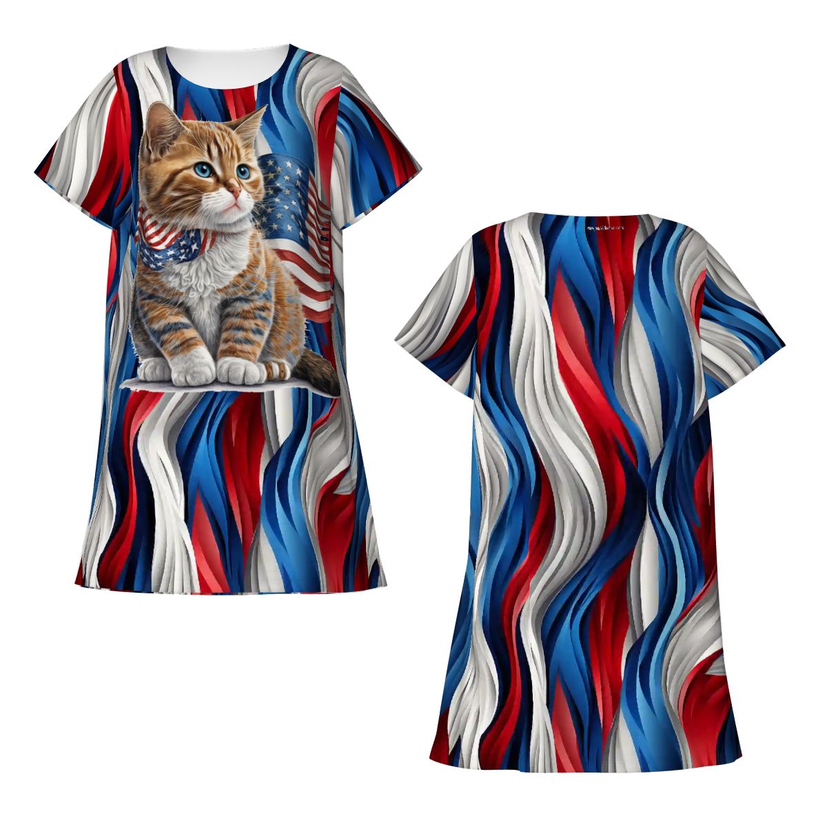 Patriot Kitty, Women’s Loose Fit Short Sleeve Night Gown
