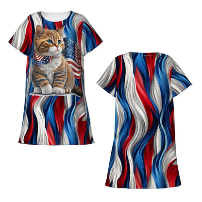 Patriot Kitty, Women’s Loose Fit Short Sleeve Night Gown