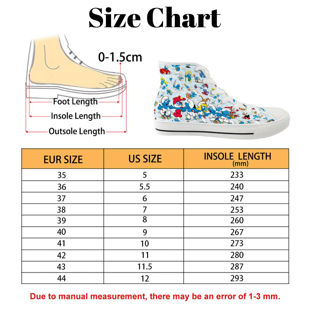 Smurf Design, Women's High Top Canvas Shoes