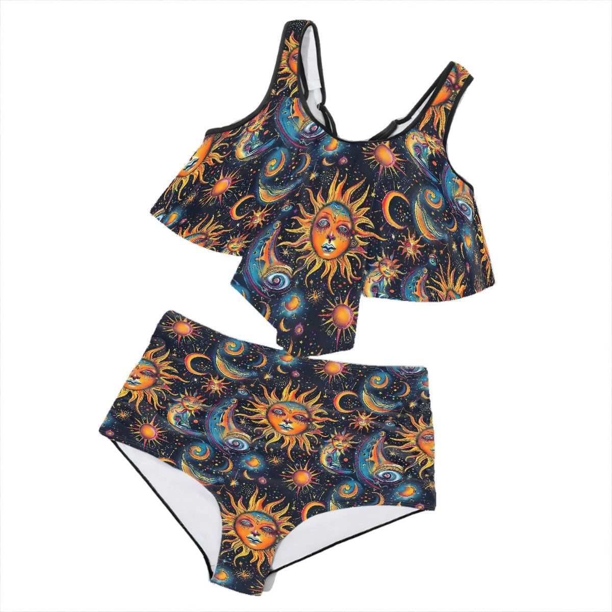 Zodiac Design, Plus Size Women Bikini Flowy, Ruffle Top Swimsuit