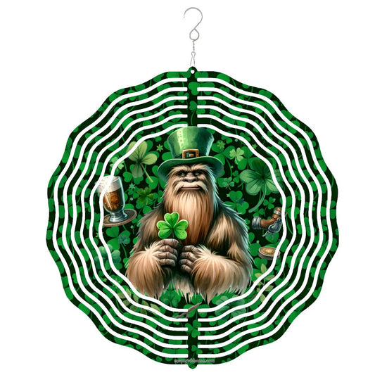 St Patrick Bigfoot, Sasquatch, US Made Hanging Metal 3D Wind Spinner, Ornament