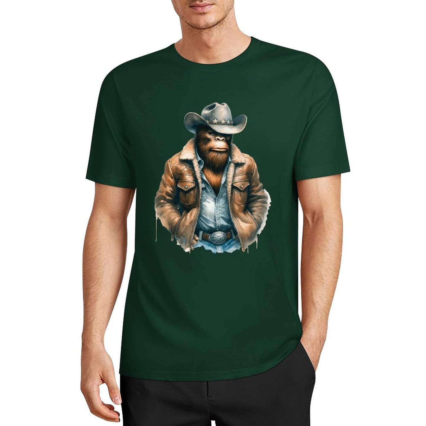 Bigfoot - Sasquatch Cowboy Short Sleeve Cotton T-Shirt