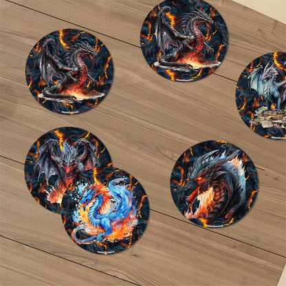 Dragons on Lava, Round Ceramic Coasters Set of 6