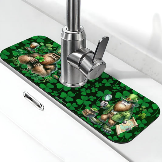 Bigfoot Sasquatch Leprechaun, St Patrick, Faucet Mat