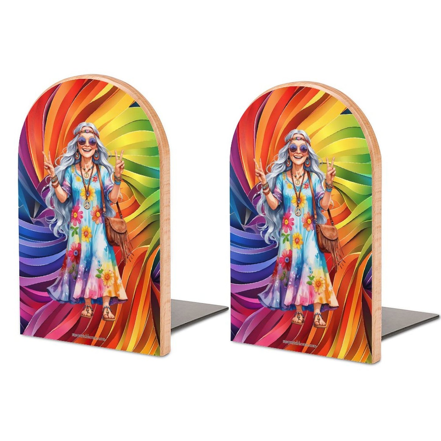 Hippie Lady, Wood Bookends