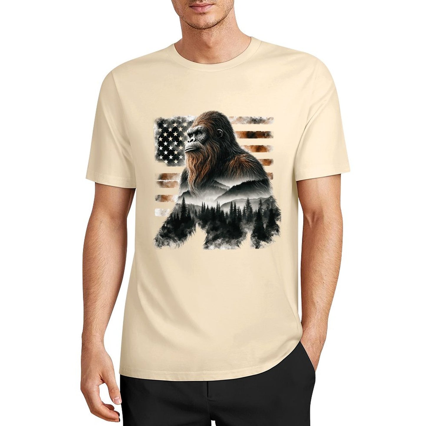 Bigfoot - Sasquatch Scenery Short Sleeve Cotton T-Shirt