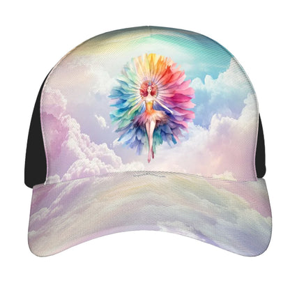 Fairy on Rainbow Clouds Baseball Cap, Polyester Twill