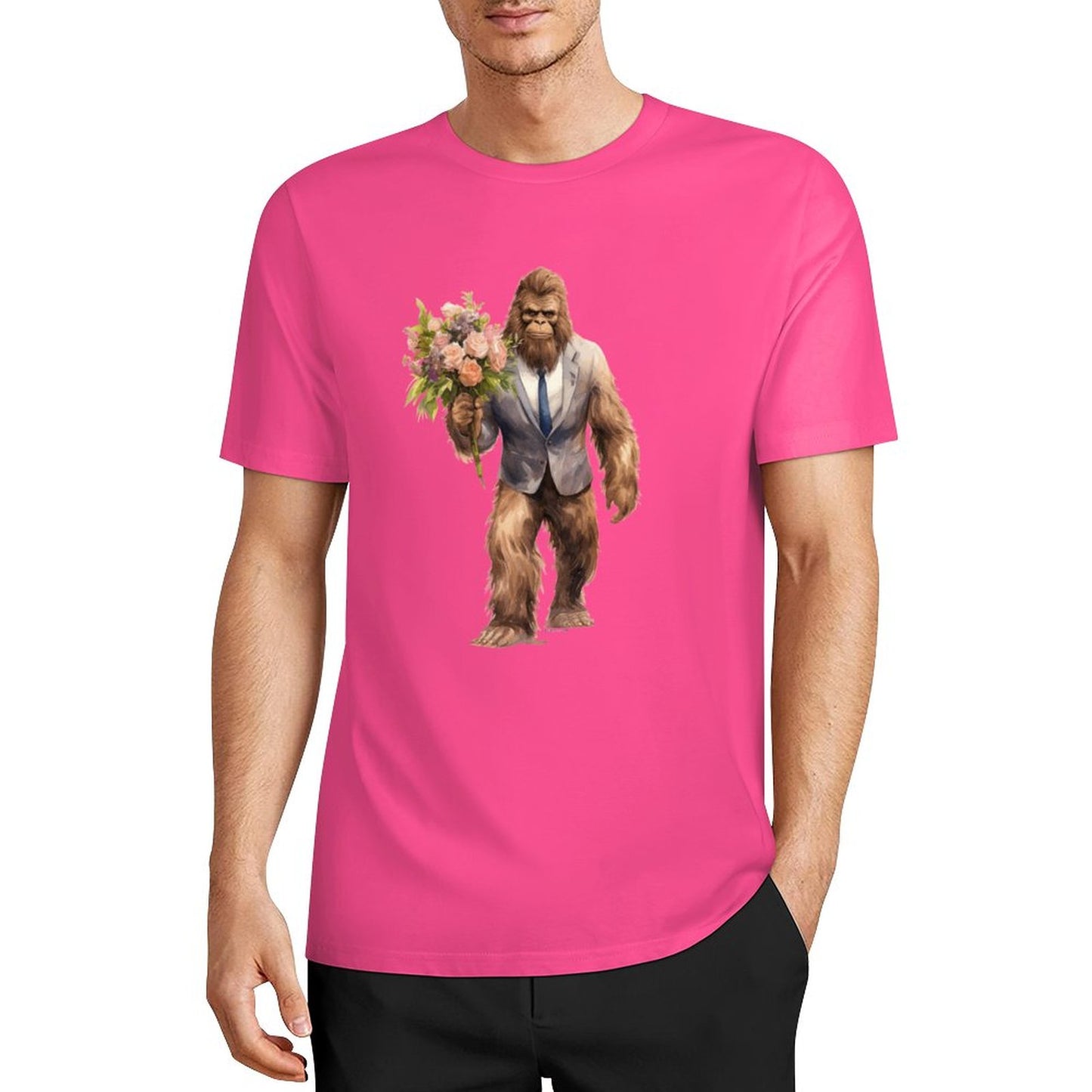 Bigfoot - Sasquatch w Flowers Short Sleeve Cotton T-Shirt