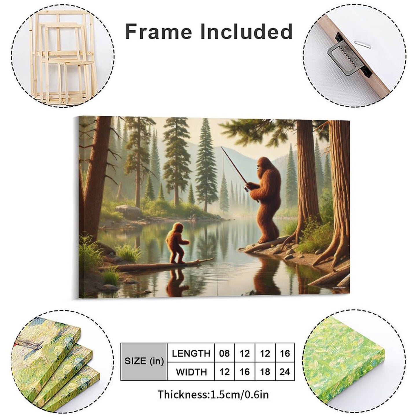 Bigfoot Sasquatch Family Image - Vintage Framed Canvas Art - 2 Sizes – Made in the USA