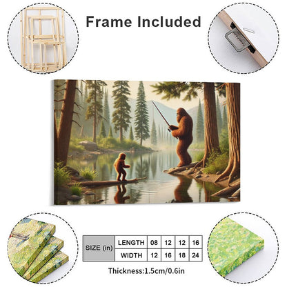 Bigfoot Sasquatch Family Image - Vintage Framed Canvas Art - 2 Sizes – Made in the USA