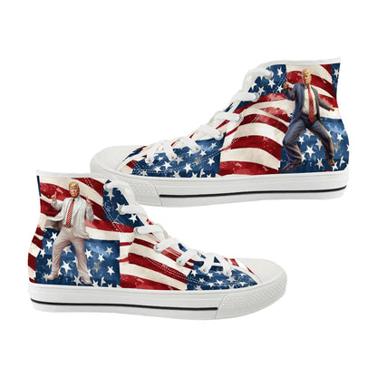 Donald Trump Dancing on Flag, Women's High Top Canvas Shoes Customized Tongue
