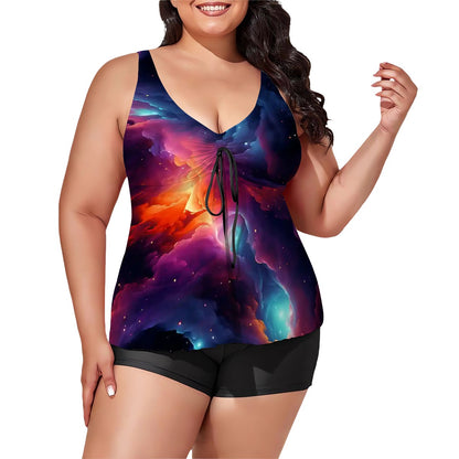12 Galaxy, Outer Space Designs, Plus Sized Women’s Two Piece Tankini Swimsuit