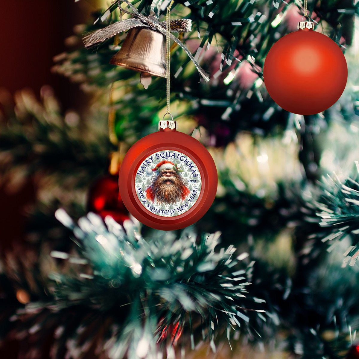 Bigfoot / Sasquatch Santa "Hairy Squatchmas..", Christmas Ball Ornaments