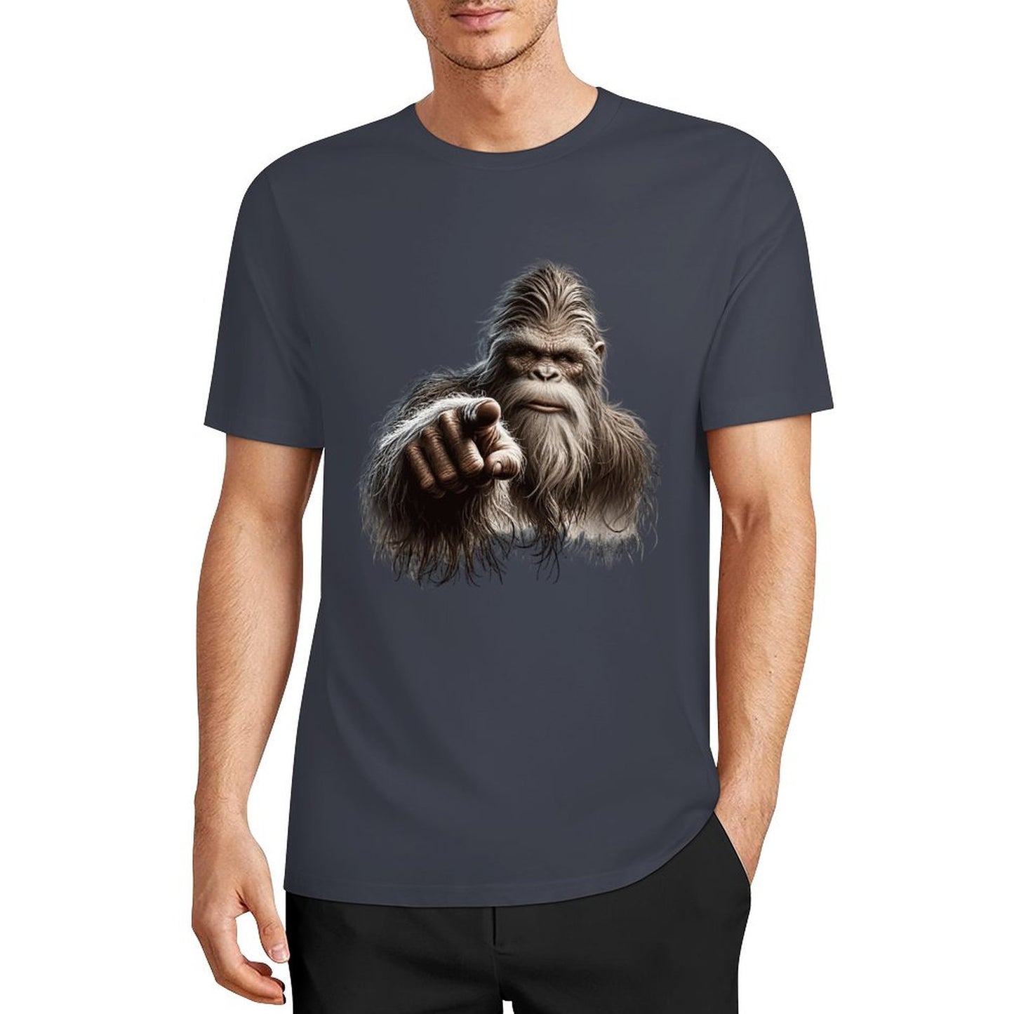 Bigfoot - Sasquatch Pointing Short Sleeve Cotton T-Shirt
