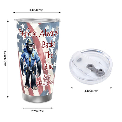 Bigfoot Police Officer, 20 oz Travel Coffee Mug w/ Straw & Brush Options